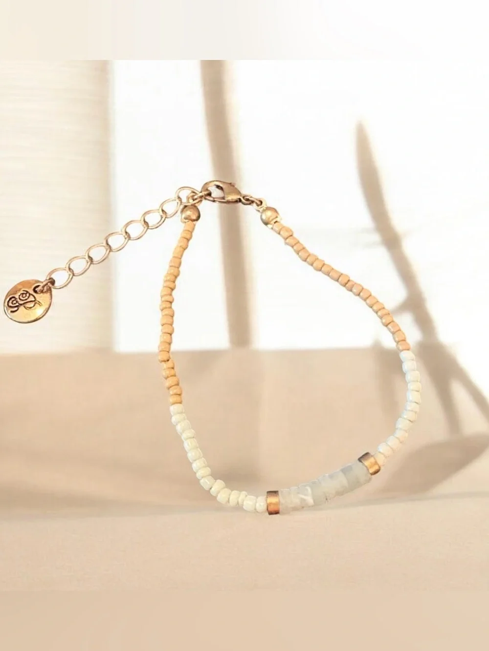Plunder Delicate Cream & Tan Beaded Bracelet with Gold Accents